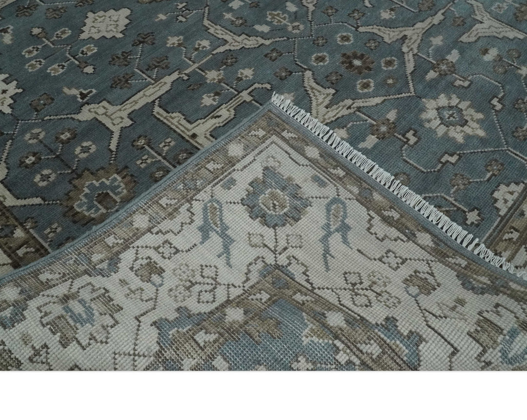 Traditional Blue, Ivory and Brown Oriental Oushak 8x10 wool Area Rug - The Rug Decor
