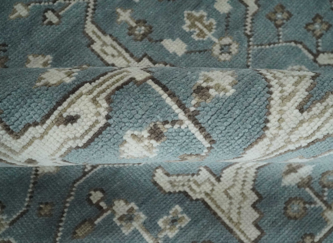 Traditional Blue, Ivory and Brown Oriental Oushak 8x10 wool Area Rug - The Rug Decor
