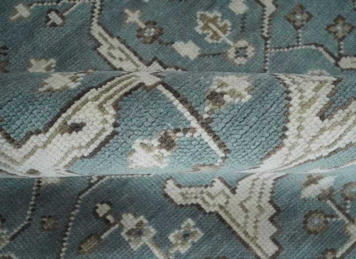 Traditional Blue, Ivory and Brown Oriental Oushak 8x10 wool Area Rug - The Rug Decor