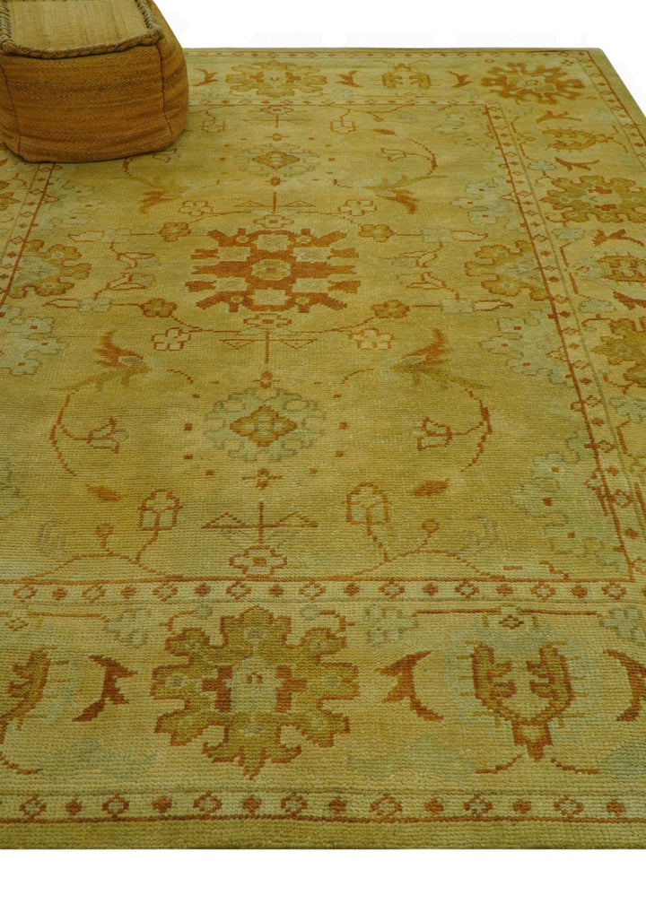 Traditional Design Antique beige and rust 8x10 Hand Knotted Wool Area Rug - The Rug Decor