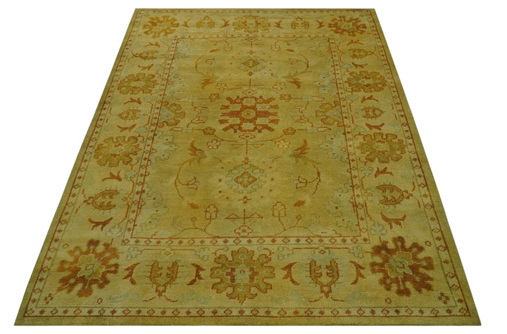 Traditional Design Antique beige and rust 8x10 Hand Knotted Wool Area Rug - The Rug Decor
