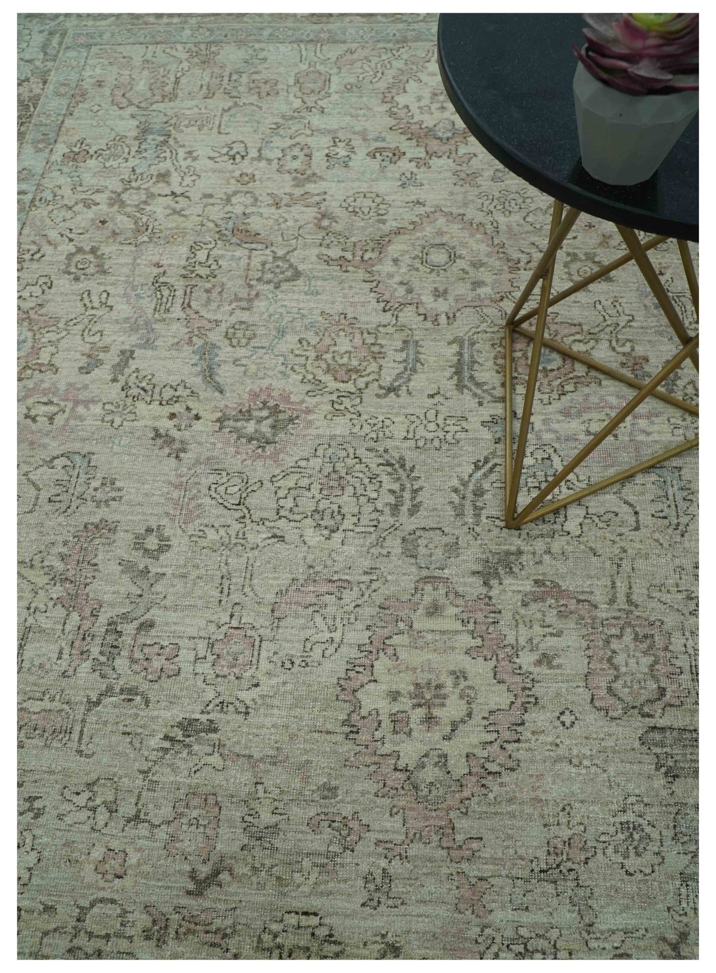 Traditional Design Beige, Brown And Pink Hand Knotted Custom Made Wool Rug - The Rug Decor