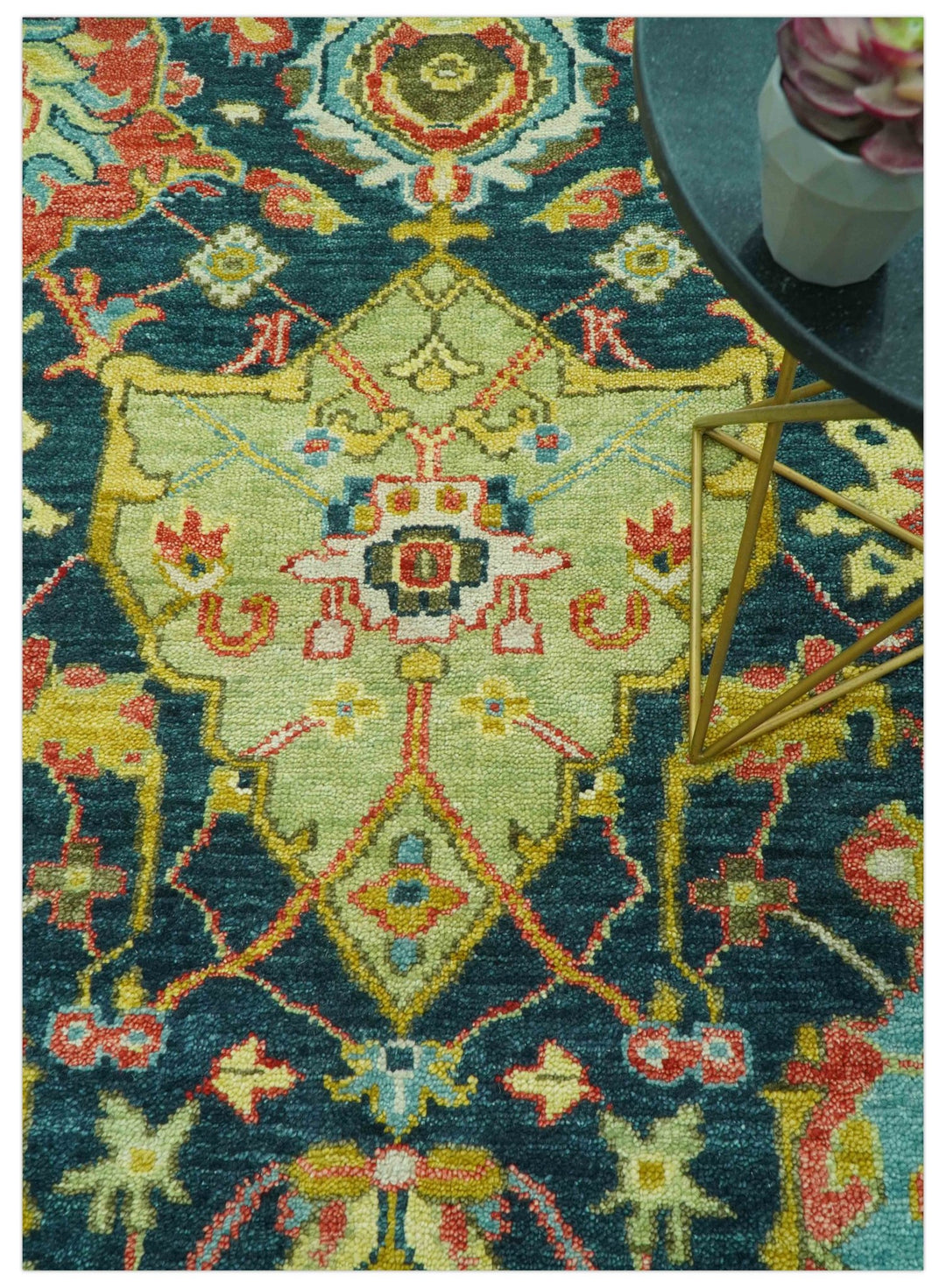 Traditional Design Blue, Rust and Gold Hand Knotted 9x12 Wool Rug - The Rug Decor