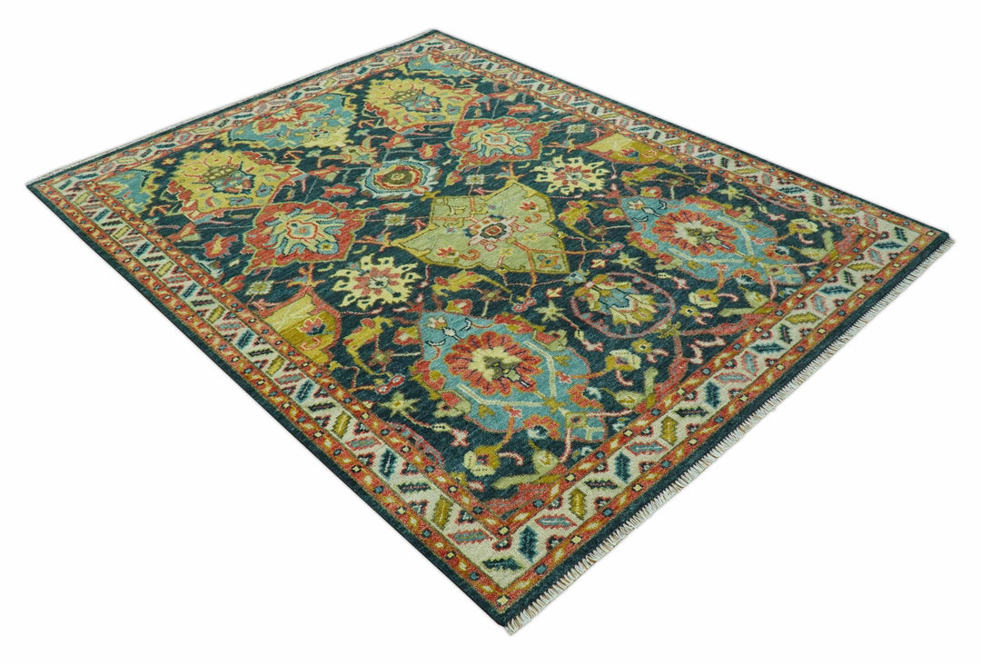 Traditional Design Blue, Rust and Gold Hand Knotted 9x12 Wool Rug - The Rug Decor
