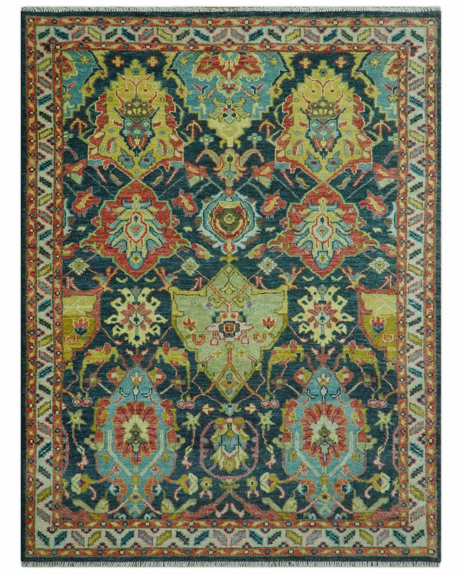Traditional Design Blue, Rust and Gold Hand Knotted 9x12 Wool Rug - The Rug Decor