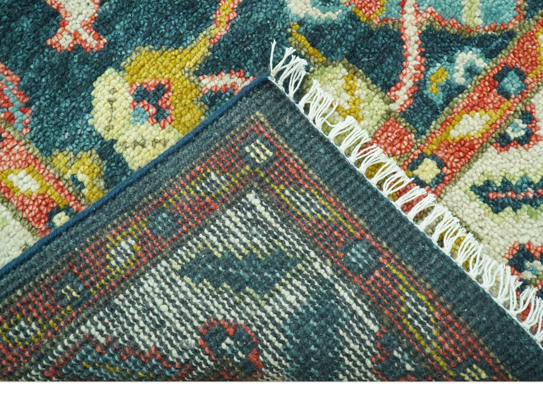 Traditional Design Blue, Rust and Gold Hand Knotted 9x12 Wool Rug - The Rug Decor