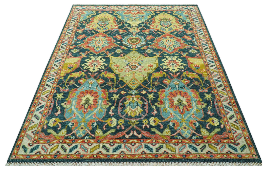 Traditional Design Blue, Rust and Gold Hand Knotted 9x12 Wool Rug - The Rug Decor