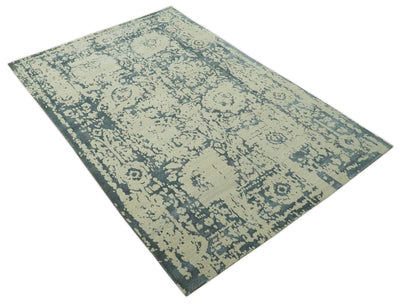 Traditional Design Charcoal and Beige 6x9 Hand Knotted wool area rug - The Rug Decor