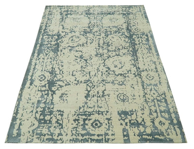 Traditional Design Charcoal and Beige 6x9 Hand Knotted wool area rug - The Rug Decor