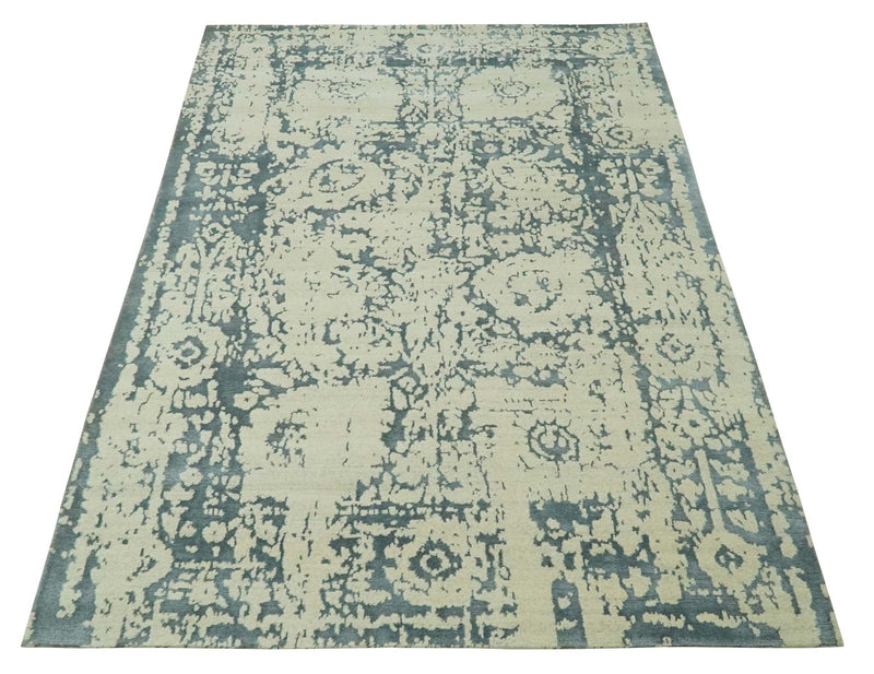 Traditional Design Charcoal and Beige 6x9 Hand Knotted wool area rug - The Rug Decor