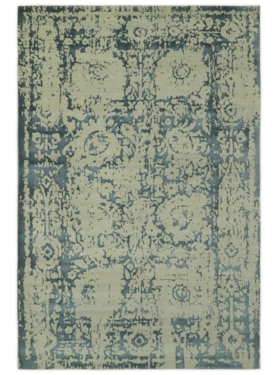 Traditional Design Charcoal and Beige 6x9 Hand Knotted wool area rug - The Rug Decor