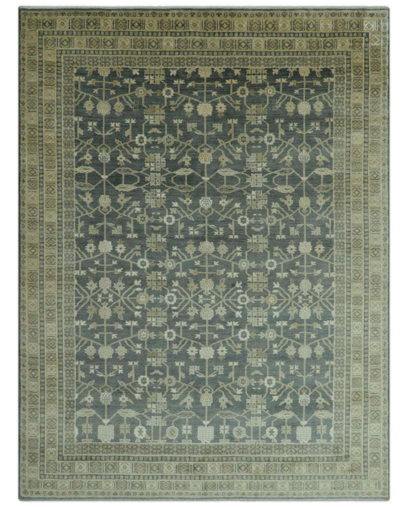 Traditional Design Charcoal And Beige 9x12 Hand Knotted Wool Area Rug - The Rug Decor