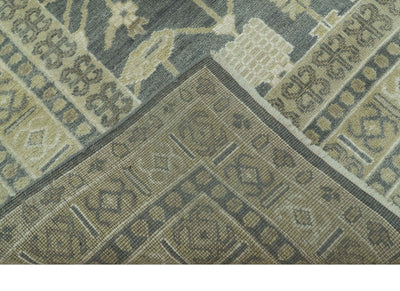 Traditional Design Charcoal And Beige 9x12 Hand Knotted Wool Area Rug - The Rug Decor