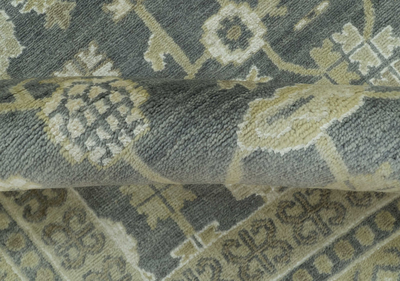Traditional Design Charcoal And Beige 9x12 Hand Knotted Wool Area Rug - The Rug Decor