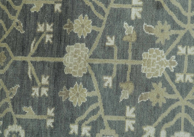 Traditional Design Charcoal And Beige 9x12 Hand Knotted Wool Area Rug - The Rug Decor