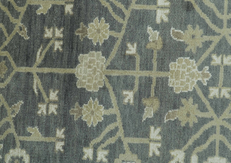 Traditional Design Charcoal And Beige 9x12 Hand Knotted Wool Area Rug - The Rug Decor