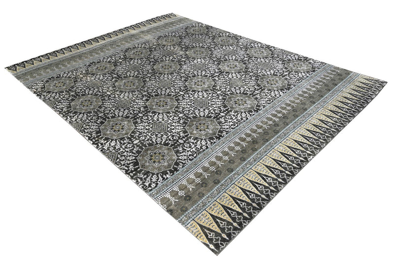 Traditional Design Charcoal, Silver, Gray and Beige Hand Knotted 8x10 Wool and Art Silk Area Rug - The Rug Decor