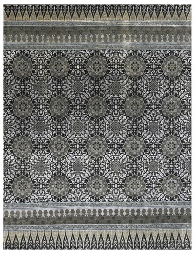 Traditional Design Charcoal, Silver, Gray and Beige Hand Knotted 8x10 Wool and Art Silk Area Rug - The Rug Decor