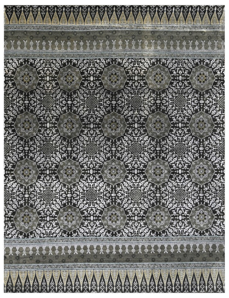 Traditional Design Charcoal, Silver, Gray and Beige Hand Knotted 8x10 Wool and Art Silk Area Rug - The Rug Decor