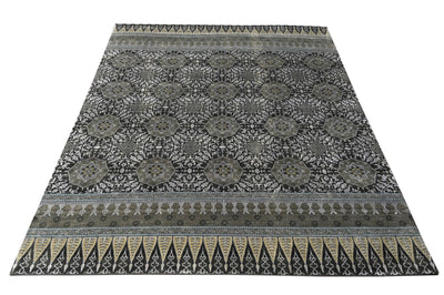 Traditional Design Charcoal, Silver, Gray and Beige Hand Knotted 8x10 Wool and Art Silk Area Rug - The Rug Decor