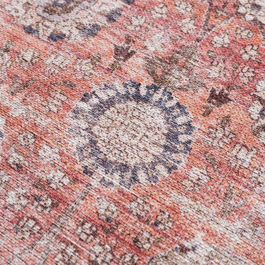 Traditional Design Floral Rust And Charcoal Washable Area Rug - The Rug Decor