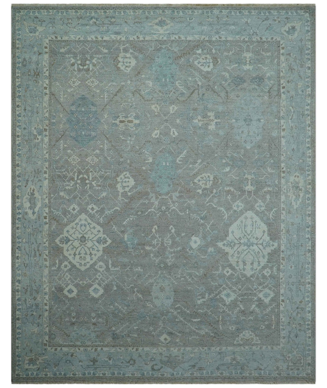 Traditional Design Gray And Beige Large 12x15 Hand Knotted Wool Rug - The Rug Decor