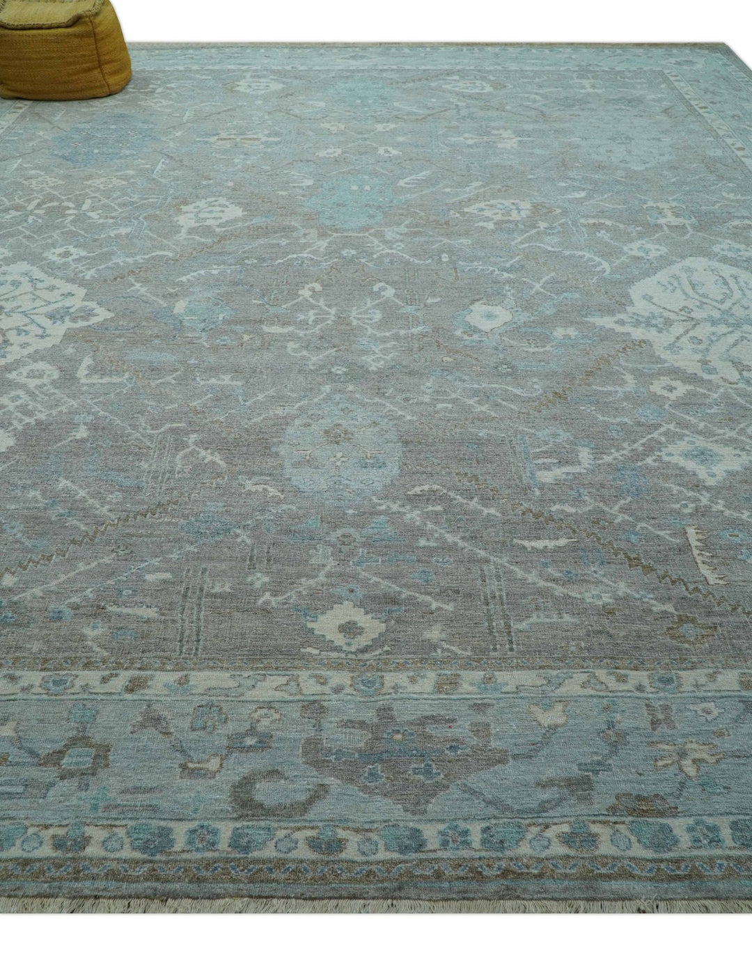 Traditional Design Gray And Beige Large 12x15 Hand Knotted Wool Rug - The Rug Decor