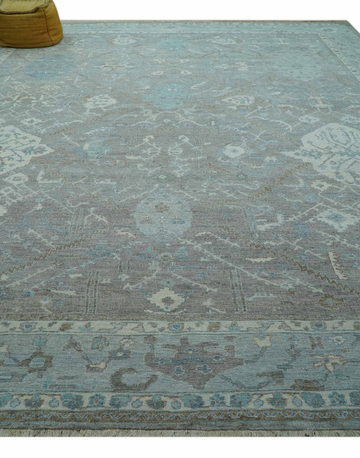 Traditional Design Gray And Beige Large 12x15 Hand Knotted Wool Rug - The Rug Decor