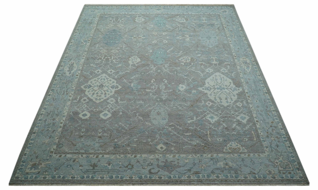 Traditional Design Gray And Beige Large 12x15 Hand Knotted Wool Rug - The Rug Decor