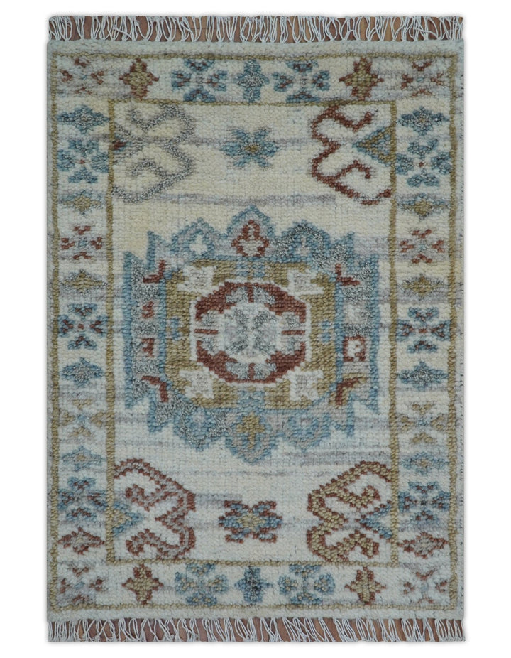 Traditional Design Ivory Hand knotted 2x3 Wool Area Rug - The Rug Decor