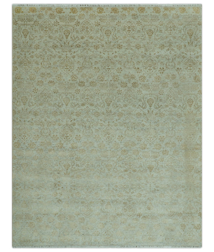Traditional Design Ivory, Silver and Brown 7x9 Hand Knotted wool rug - The Rug Decor