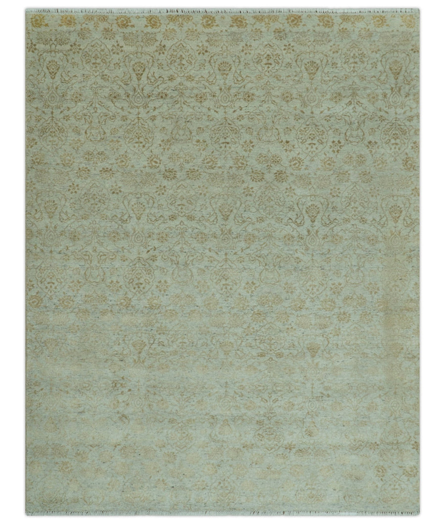 Traditional Design Ivory, Silver and Brown 7x9 Hand Knotted wool rug - The Rug Decor