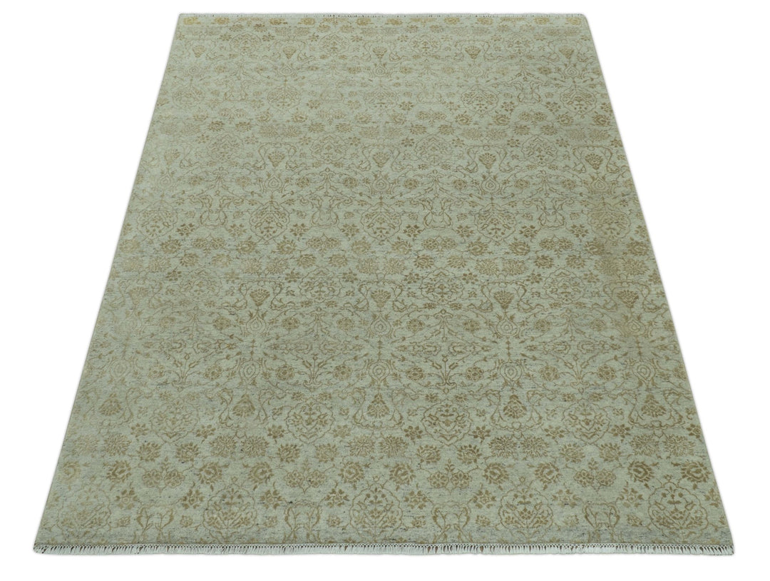 Traditional Design Ivory, Silver and Brown 7x9 Hand Knotted wool rug - The Rug Decor