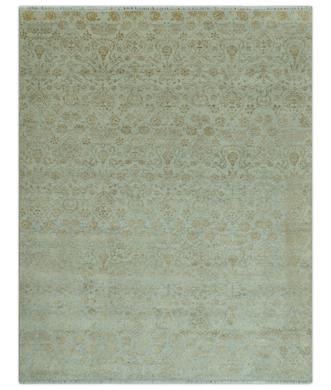 Traditional Design Ivory, Silver and Brown 7x9 Hand Knotted wool rug - The Rug Decor