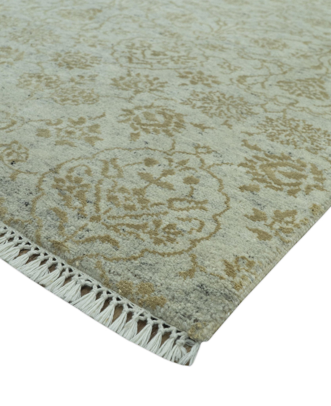 Traditional Design Ivory, Silver and Brown 7x9 Hand Knotted wool rug - The Rug Decor