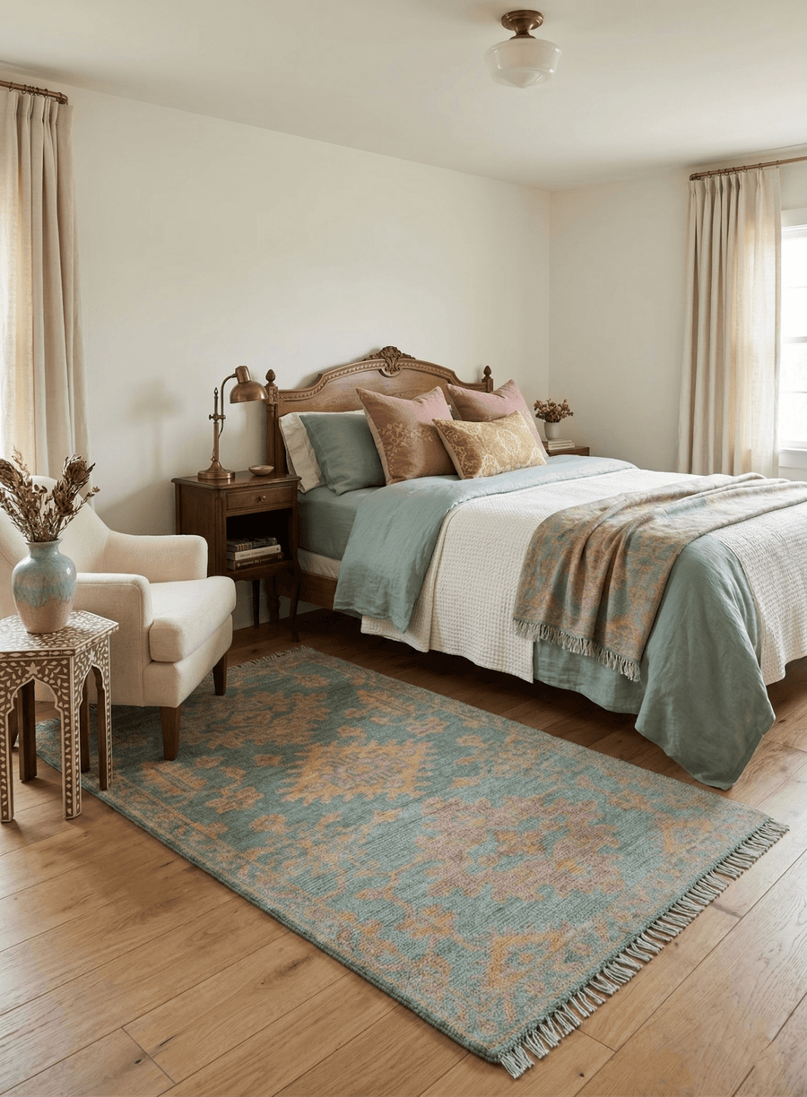 Traditional Design Teal And Pink 3x5 Hand knotted Wool Area Rug - The Rug Decor