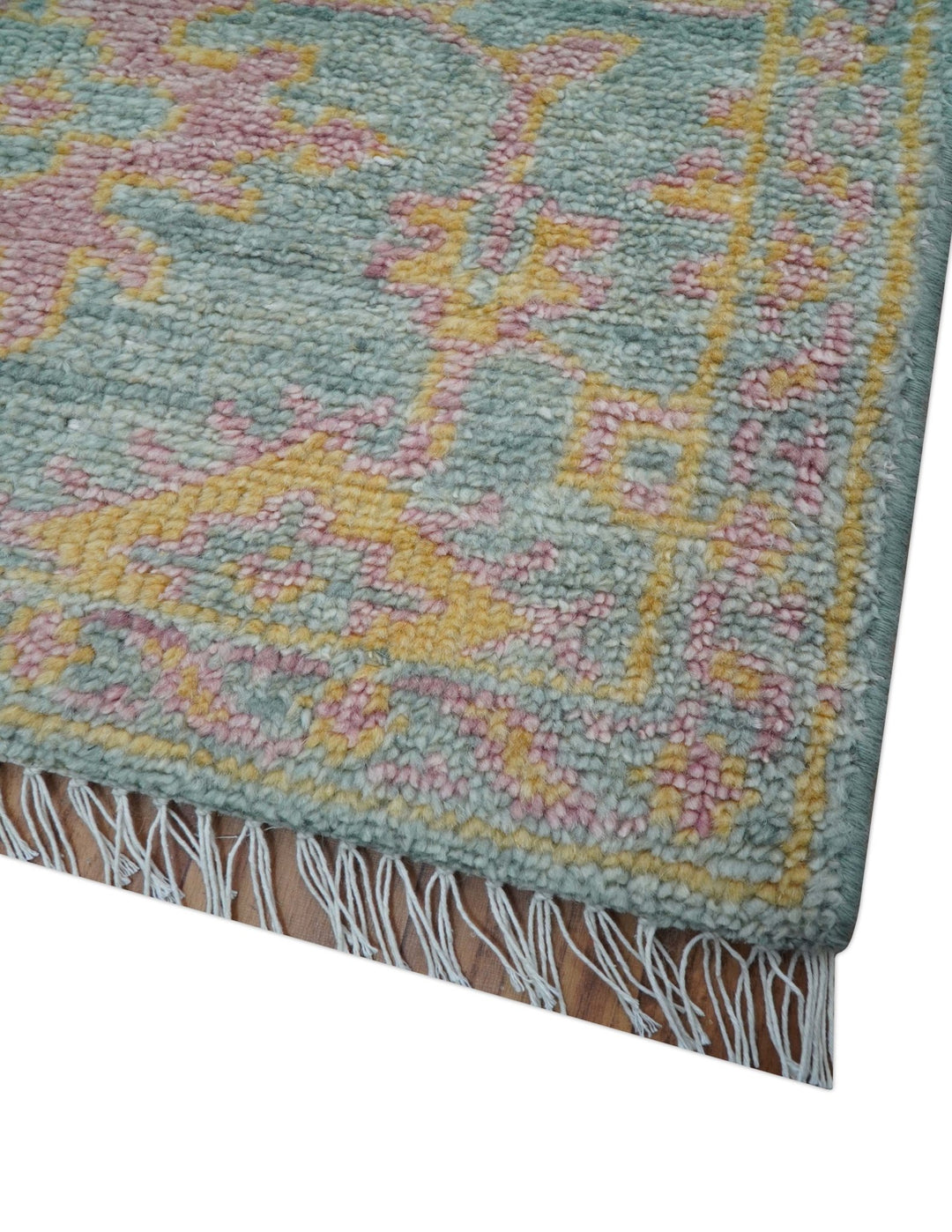 Traditional Design Teal And Pink 3x5 Hand knotted Wool Area Rug - The Rug Decor