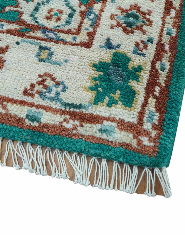 Traditional Design Teal Hand knotted 4x6 Wool Area Rug - The Rug Decor