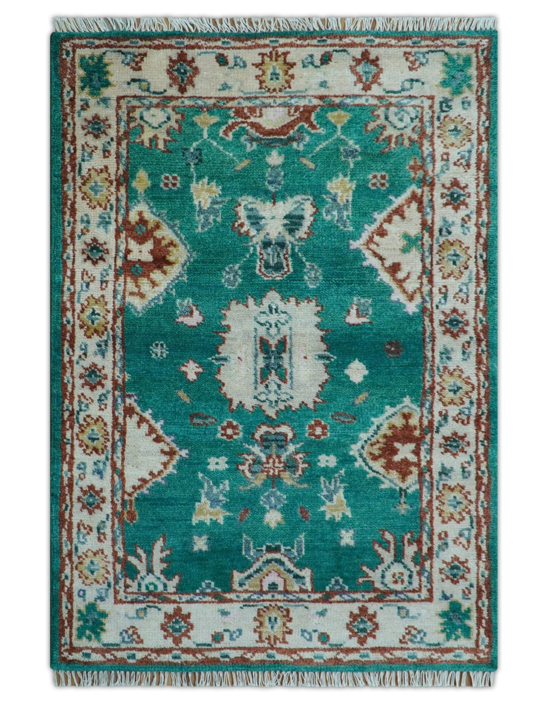 Traditional Design Teal Hand knotted 4x6 Wool Area Rug - The Rug Decor