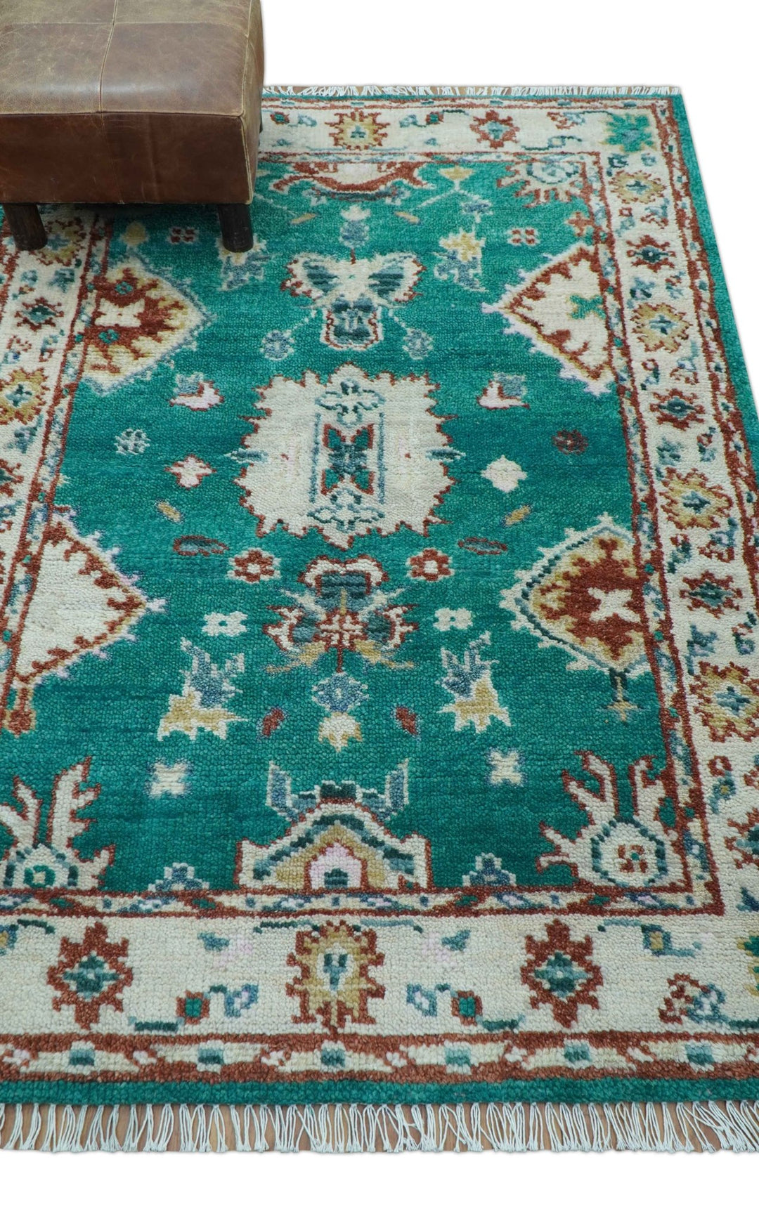 Traditional Design Teal Hand knotted 4x6 Wool Area Rug - The Rug Decor