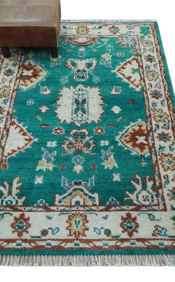 Traditional Design Teal Hand knotted 4x6 Wool Area Rug - The Rug Decor