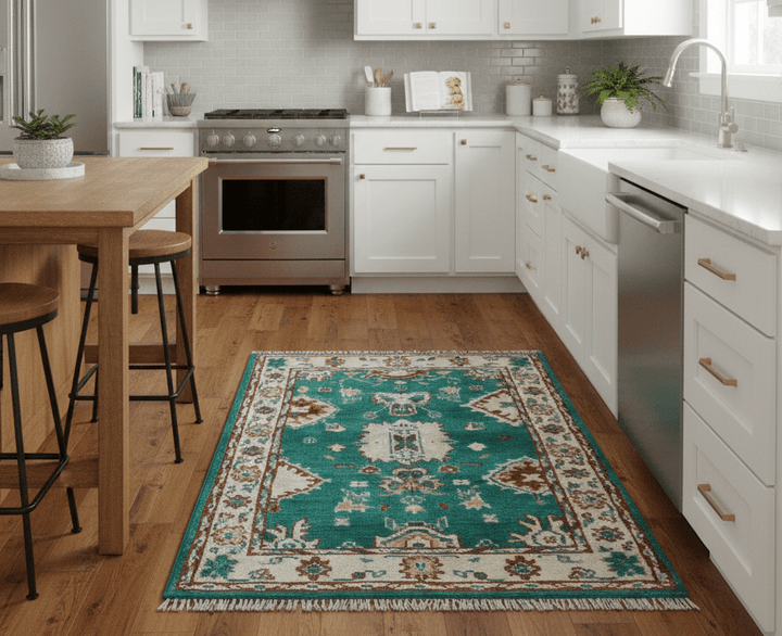 Traditional Design Teal Hand knotted 4x6 Wool Area Rug - The Rug Decor