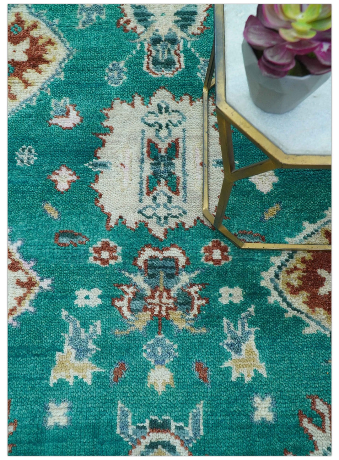 Traditional Design Teal Hand knotted 4x6 Wool Area Rug - The Rug Decor