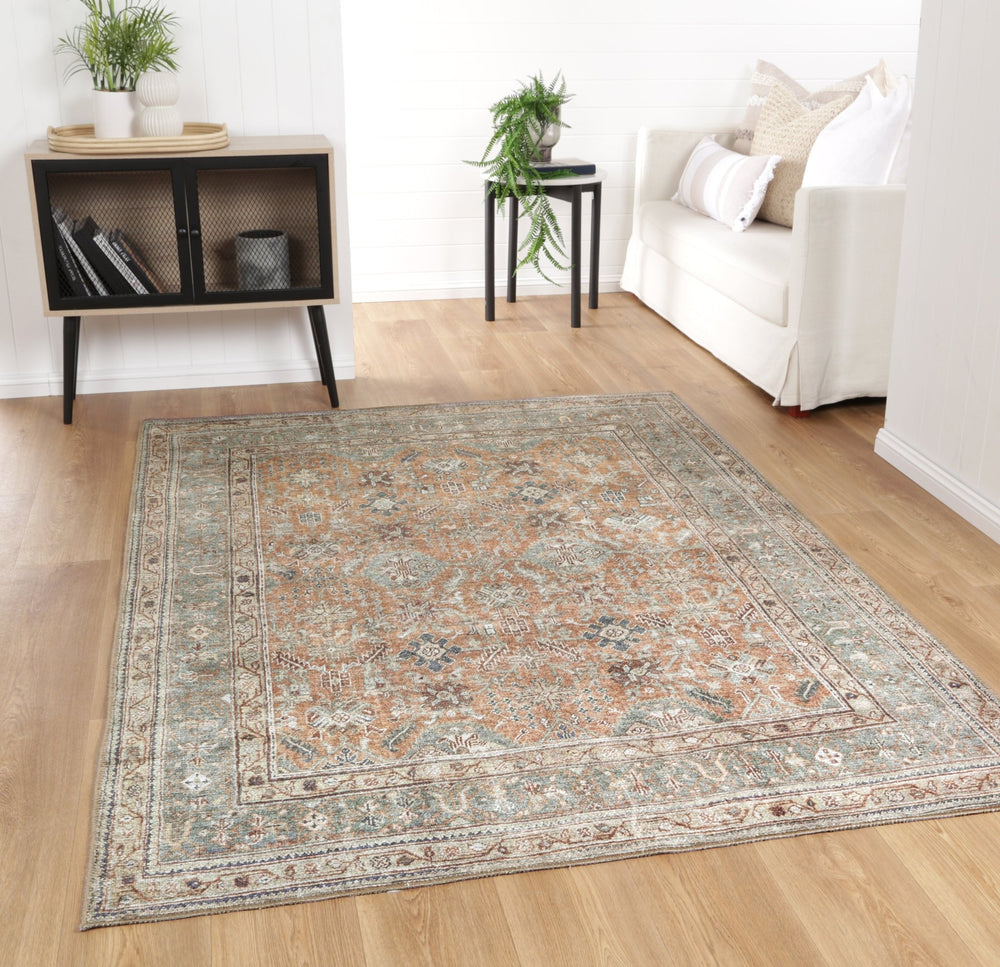 Traditional Design Washable Orange And Gray Rug - The Rug Decor