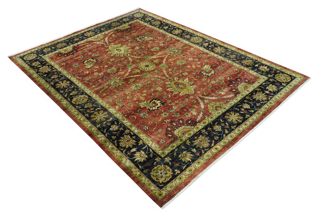 Traditional Fine Turkish design Rust And Beige 8x10 Hand Knotted Wool Area Rug - The Rug Decor