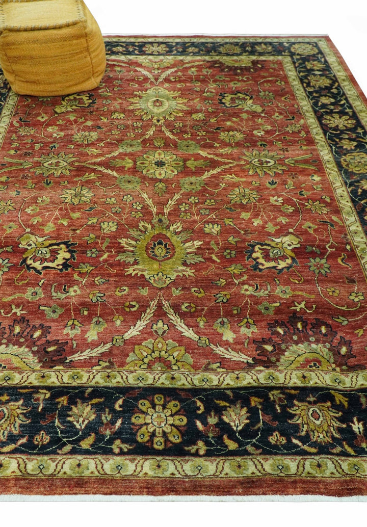 Traditional Fine Turkish design Rust And Beige 8x10 Hand Knotted Wool Area Rug - The Rug Decor