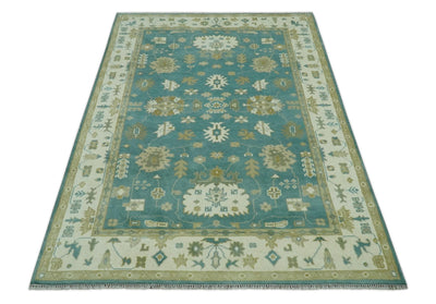 Traditional Floral 6x9 Teal, Ivory and Beige Oriental Hand Knotted wool rug - The Rug Decor