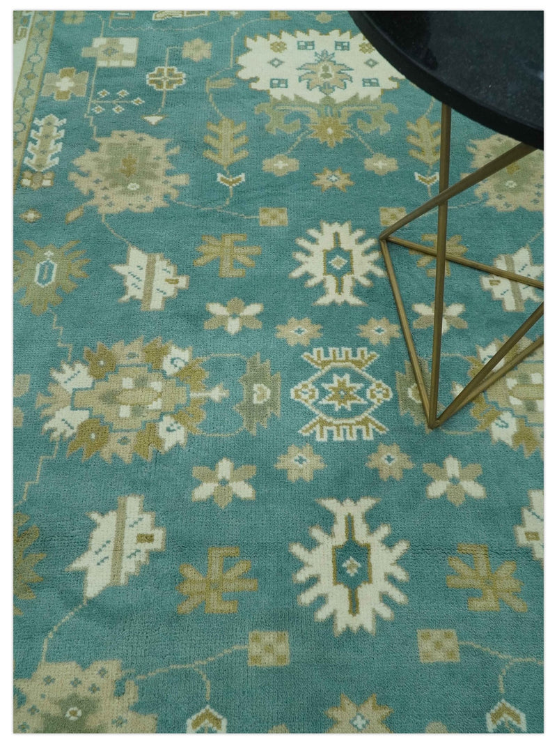 Traditional Floral 6x9 Teal, Ivory and Beige Oriental Hand Knotted wool rug - The Rug Decor