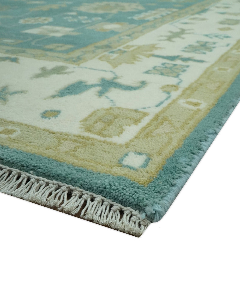 Traditional Floral 6x9 Teal, Ivory and Beige Oriental Hand Knotted wool rug - The Rug Decor