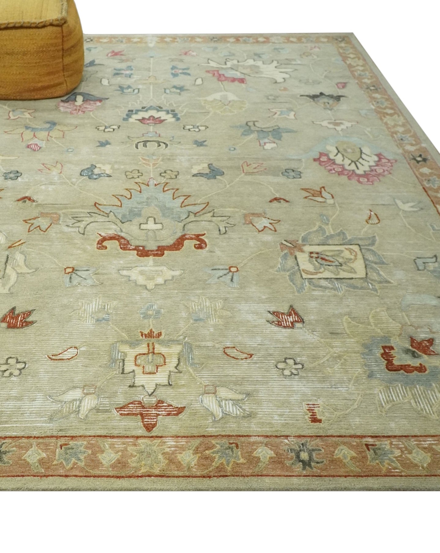 Traditional Floral 8x10 Beige Hand Tufted Oriental distressed wool area rug - The Rug Decor